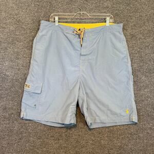Polo Ralph Lauren Board Shorts Mens XL Blue Yellow Cargo Mesh Lined Swim Trunks